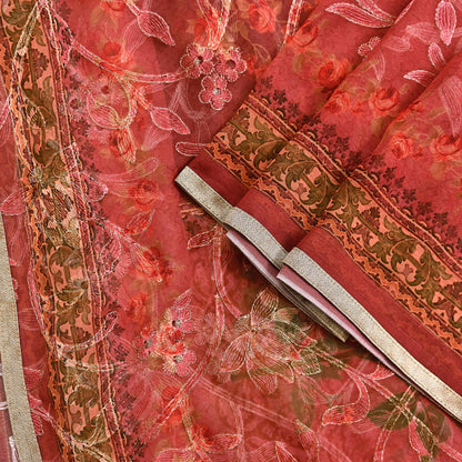 Indian Vintage Dupatta Brown & Pink Pure Georgette silk Long Stole Embroidered Scarves Stole Veil Wrap Sequins Zari
