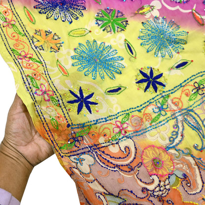Indian Vintage Dupatta Long Stole Hand Embroidered kantha stole Georgette Scarves Veil Wrap Soft Floral Sequins