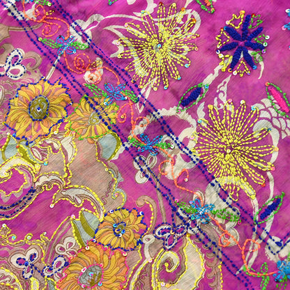 Indian Vintage Dupatta Long Stole Hand Embroidered kantha stole Georgette Scarves Veil Wrap Soft Floral Sequins