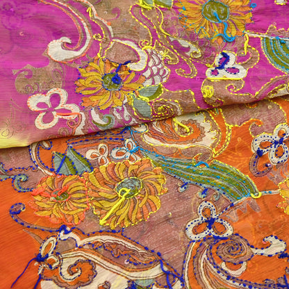 Indian Vintage Dupatta Long Stole Hand Embroidered kantha stole Georgette Scarves Veil Wrap Soft Floral Sequins