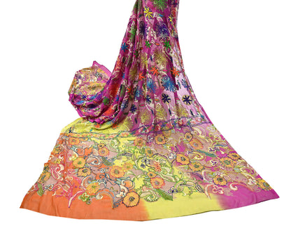 Indian Vintage Dupatta Long Stole Hand Embroidered kantha stole Georgette Scarves Veil Wrap Soft Floral Sequins