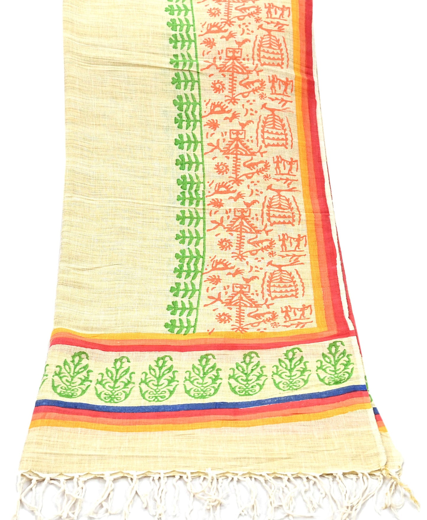 Indian Vintage Beige Dupatta 100% Pure Cotton Printed Long Stole Scarves Soft Veil Hijab Floral Design Boho Fabric For Dress