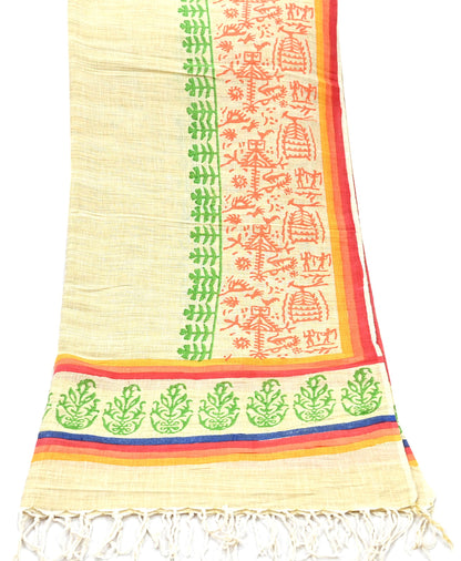 Indian Vintage Beige Dupatta 100% Pure Cotton Printed Long Stole Scarves Soft Veil Hijab Floral Design Boho Fabric For Dress