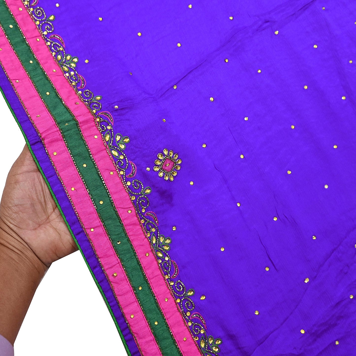 Indian Vintage Purple Dupatta Pure Silk Long Stole Hand Embroidered Scarves Floral Design Stole Veil Wrap Sequins