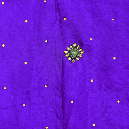 Indian Vintage Purple Dupatta Pure Silk Long Stole Hand Embroidered Scarves Floral Design Stole Veil Wrap Sequins