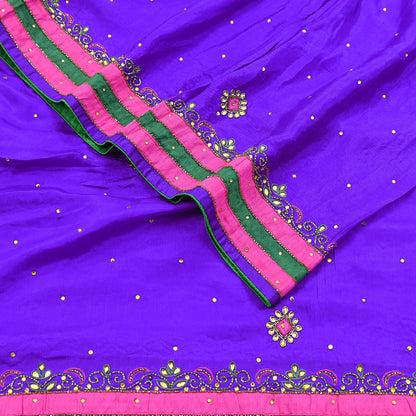 Indian Vintage Purple Dupatta Pure Silk Long Stole Hand Embroidered Scarves Floral Design Stole Veil Wrap Sequins