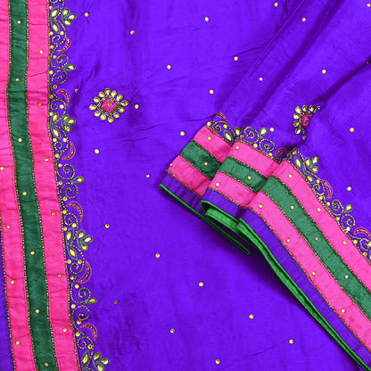 Indian Vintage Purple Dupatta Pure Silk Long Stole Hand Embroidered Scarves Floral Design Stole Veil Wrap Sequins