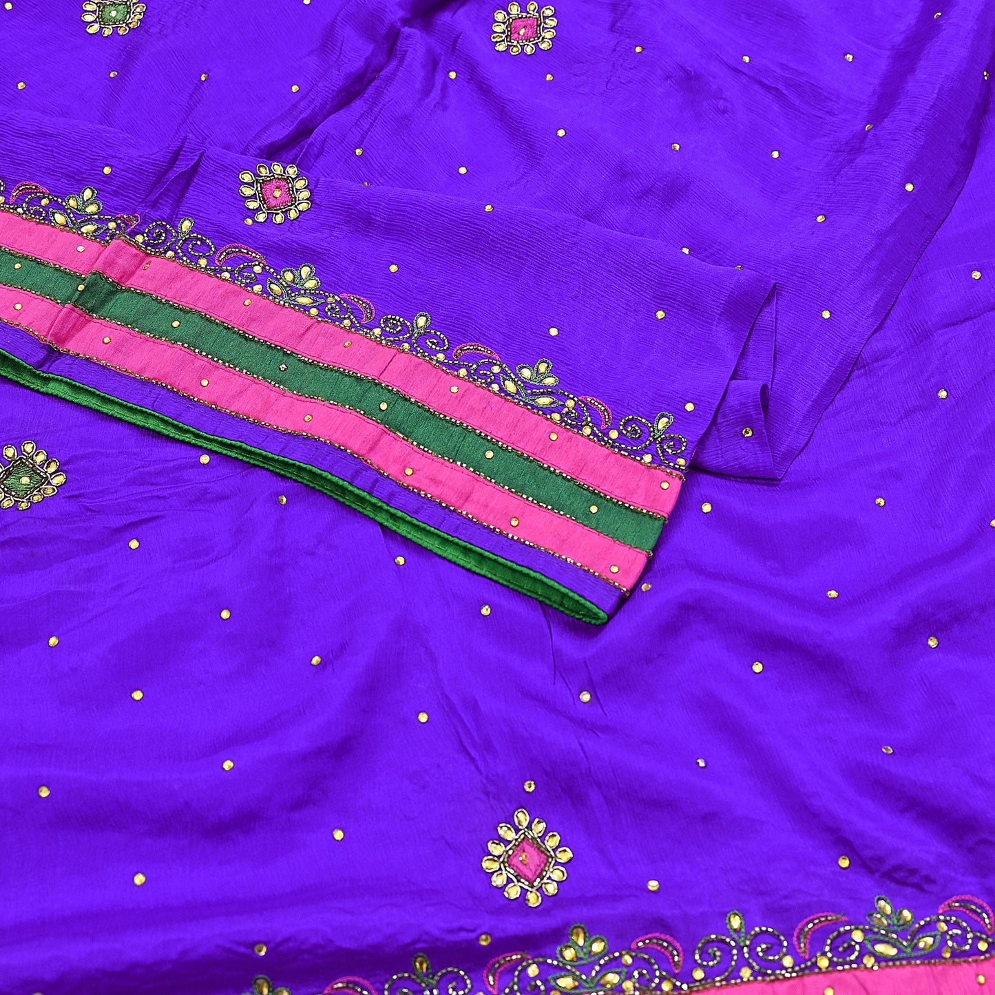 Indian Vintage Purple Dupatta Pure Silk Long Stole Hand Embroidered Scarves Floral Design Stole Veil Wrap Sequins