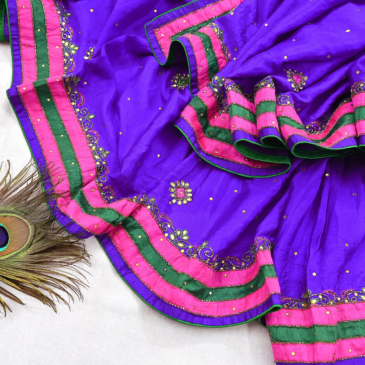 Indian Vintage Purple Dupatta Pure Silk Long Stole Hand Embroidered Scarves Floral Design Stole Veil Wrap Sequins