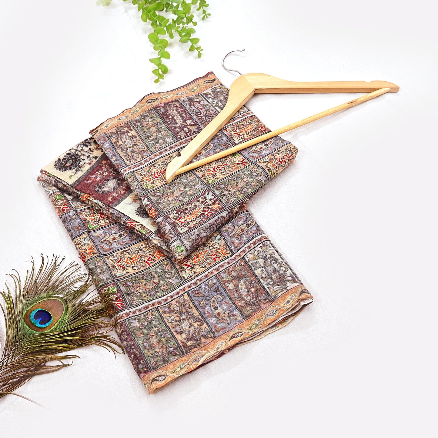 Indian Vintage Multi Pure Fine Wool Shawl Handmade Ari work Long Throw Stole Warm Stole Paisley Design