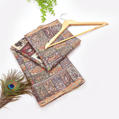 Indian Vintage Multi Pure Fine Wool Shawl Handmade Ari work Long Throw Stole Warm Stole Paisley Design