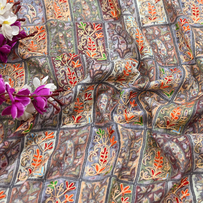 Indian Vintage Multi Pure Fine Wool Shawl Handmade Ari work Long Throw Stole Warm Stole Paisley Design