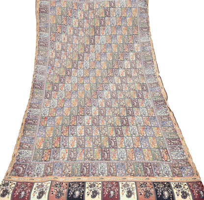 Indian Vintage Multi Pure Fine Wool Shawl Handmade Ari work Long Throw Stole Warm Stole Paisley Design