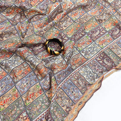 Indian Vintage Multi Pure Fine Wool Shawl Handmade Ari work Long Throw Stole Warm Stole Paisley Design