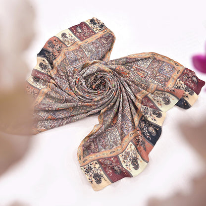 Indian Vintage Multi Pure Fine Wool Shawl Handmade Ari work Long Throw Stole Warm Stole Paisley Design