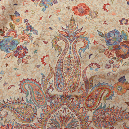 Vintage Beige woolen Shawl Handmade Woven Long Throw Stole Warm Stole Paisley Floral Design Fringes