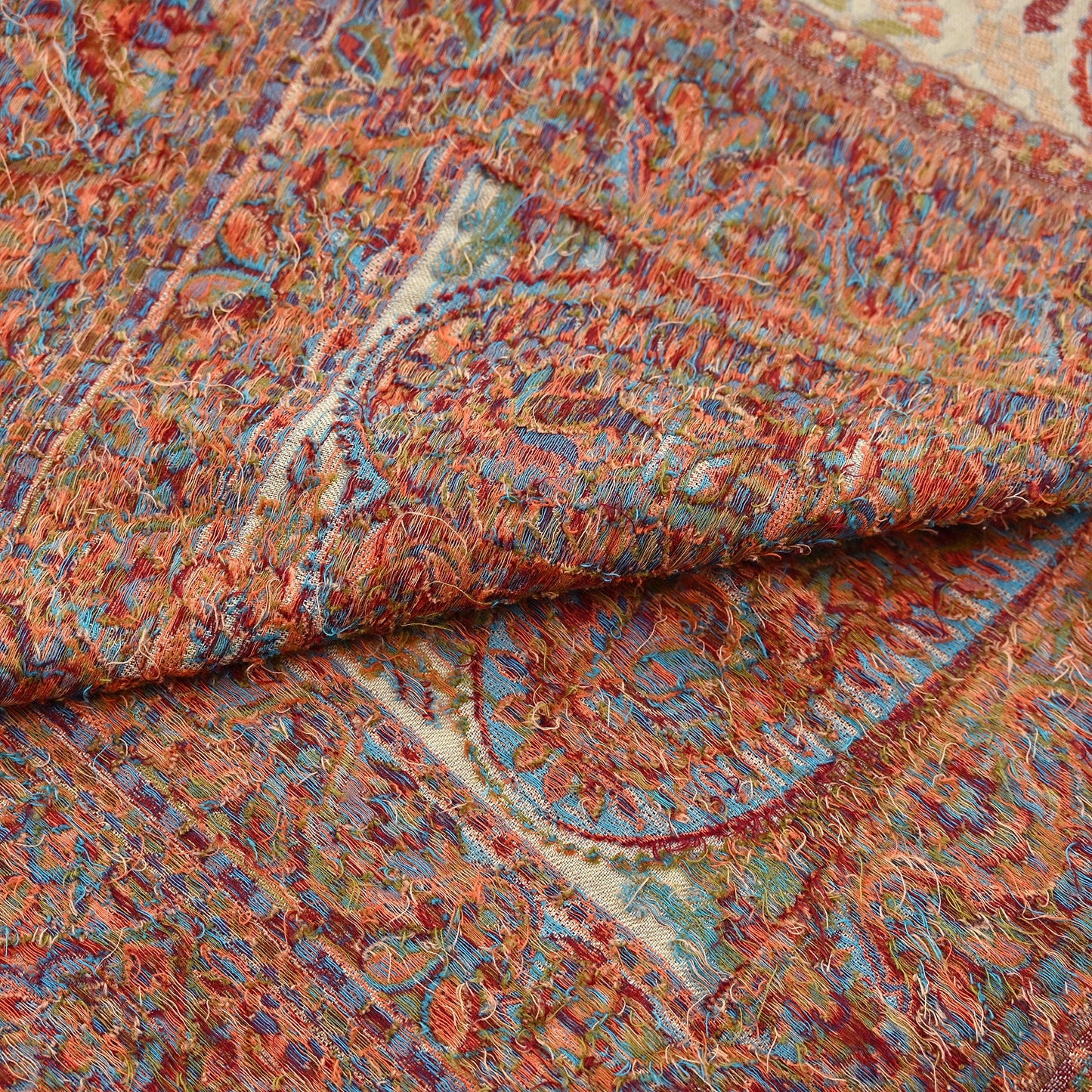 Vintage Beige woolen Shawl Handmade Woven Long Throw Stole Warm Stole Paisley Floral Design Fringes