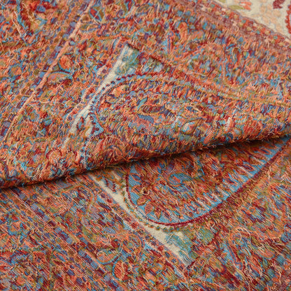 Vintage Beige woolen Shawl Handmade Woven Long Throw Stole Warm Stole Paisley Floral Design Fringes
