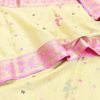 Indian Vintage Sari Beige Pure Cotton Hand Woven Sarees Craft Fabric 5yd Ethnic Floral Crafting Upcycle Quilting Dress Making Fringes