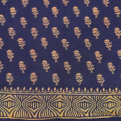 Indian Vintage Sari Blue Pure Chanderi Cotton Hand Block Printed Sarees 5Yd Craft Fabric Soft Sewing Sarong Dress Making Quilting