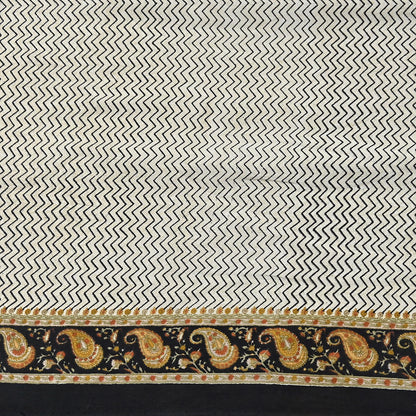 Indian Vintage Sari Ivory & black Pure Crepe Silk Printed Saree 5yard Sewing Quilting Floral Soft Craft Fabric Wrap