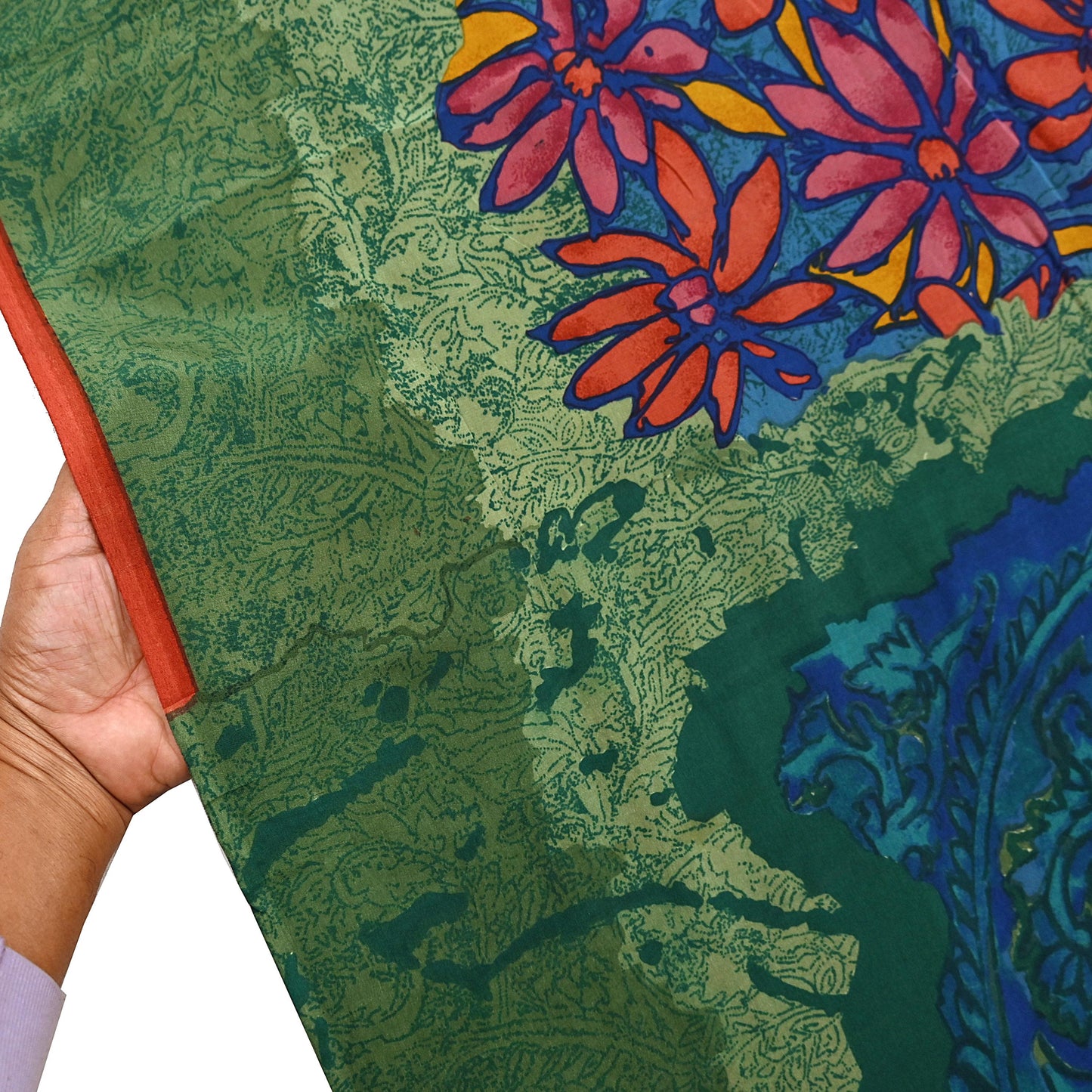 Indian Vintage Sari Green & Blue Pure Crepe Silk Printed Sarees 5yd Sewing Soft Craft Fabric Wrap Dress Making Crafting Quilting Upcycle