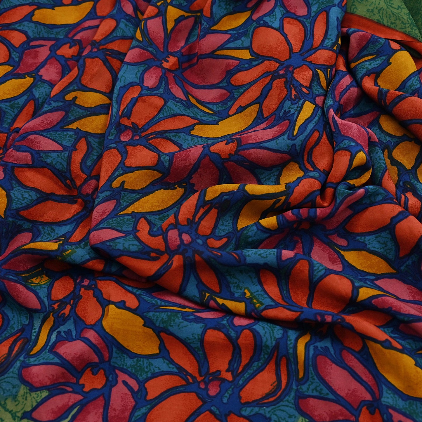 Indian Vintage Sari Green & Blue Pure Crepe Silk Printed Sarees 5yd Sewing Soft Craft Fabric Wrap Dress Making Crafting Quilting Upcycle