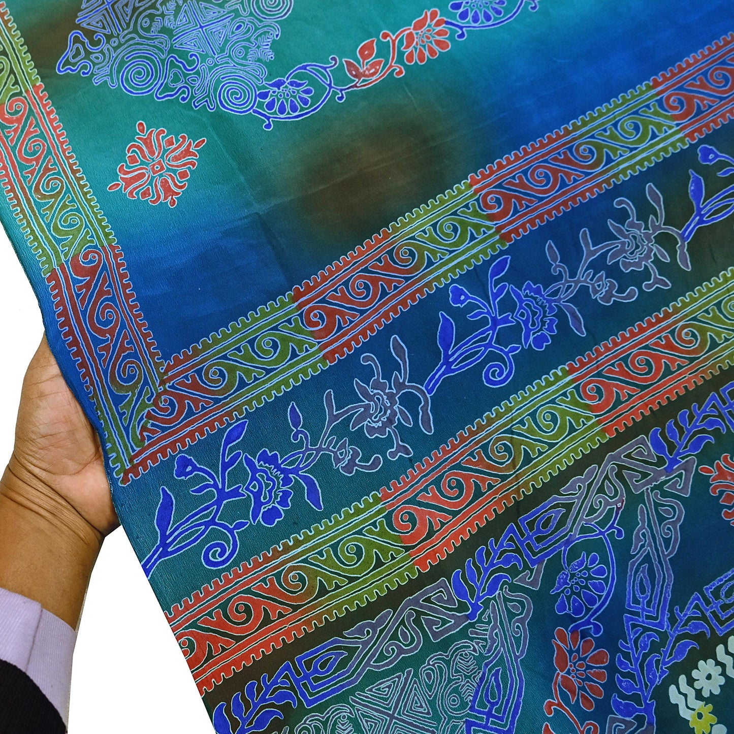 Indian Vintage Sari Green & Blue Pure Crepe Silk Printed Sarees 5yd Sewing Soft Craft Fabric Wrap Dress Making Crafting Quilting Upcycle