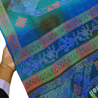 Indian Vintage Sari Green & Blue Pure Crepe Silk Printed Sarees 5yd Sewing Soft Craft Fabric Wrap Dress Making Crafting Quilting Upcycle