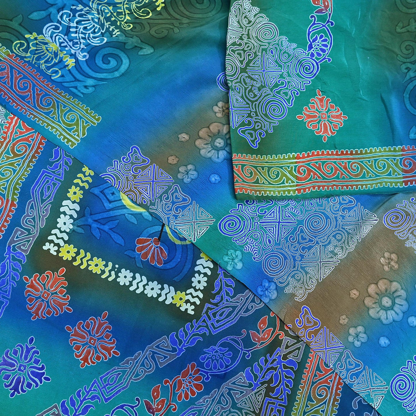 Indian Vintage Sari Green & Blue Pure Crepe Silk Printed Sarees 5yd Sewing Soft Craft Fabric Wrap Dress Making Crafting Quilting Upcycle