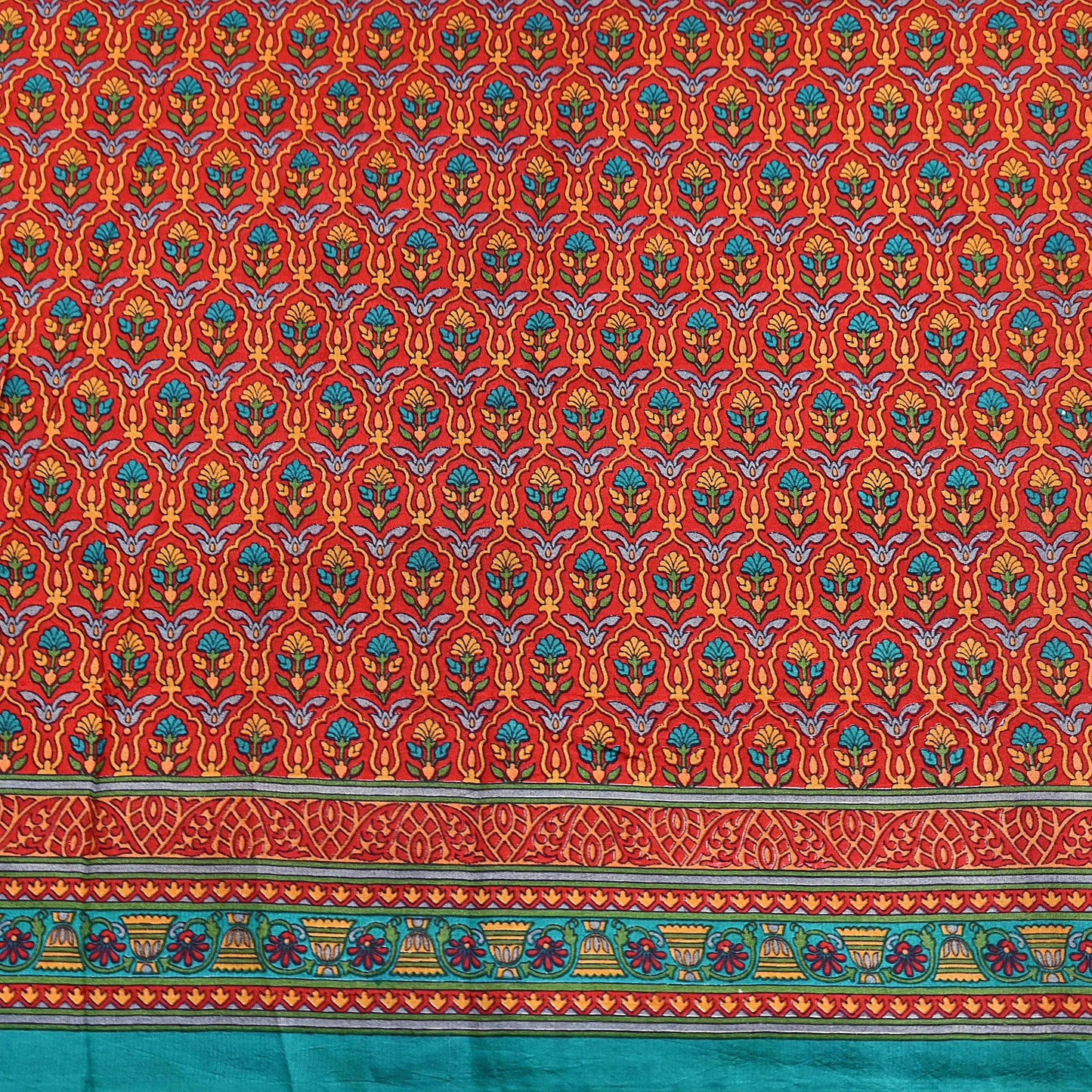 Indian Vintage Sari Green & Red 100% Pure Silk Printed Sarees 5yd Craft Fabric Sewing Soft Dress Making Floral Quilting Crafting Upcycle