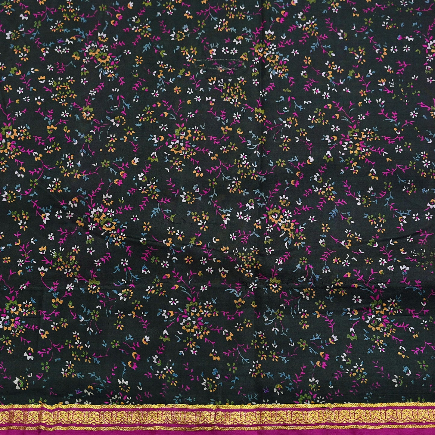 Vintage Black & Purple Pure Silk Saree Indian Printed Silk Fabric 5 Yards Boho Craft Material for Sewing, Quilting, Dressmaking, Upcycling