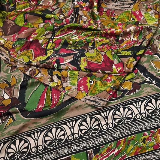 Indian Vintage Multi Saree Pure Satin Silk Premium Printed Sari Craft Fabric 6yd Sewing Abstract Soft Dress Making For Crafting Quilting