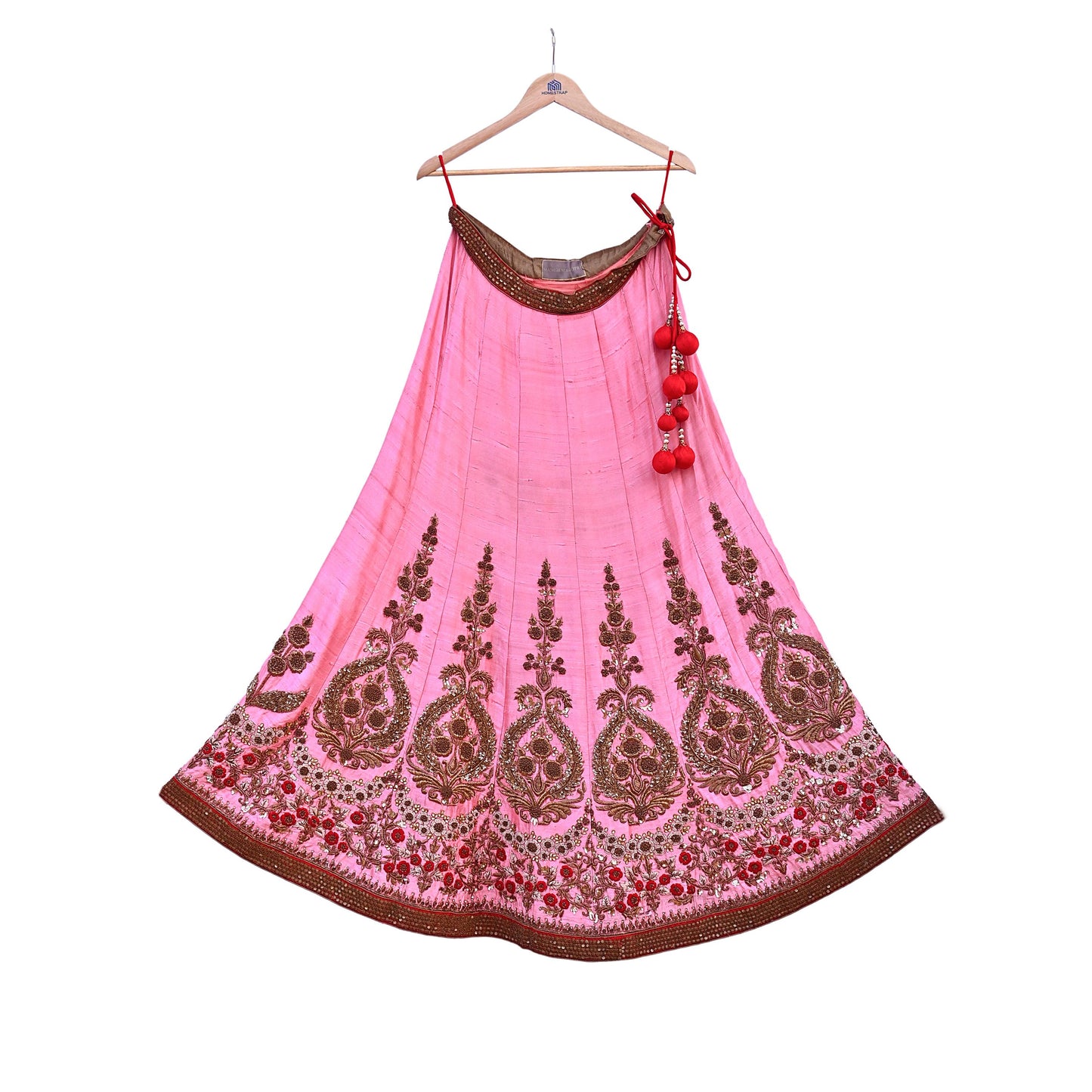 Indian Vintage Heavy Pink Raw Silk Hand Embroidered Lehenga/Skirt By Designer Sabyasachi Bridal Wear Dabka/ Zardozi