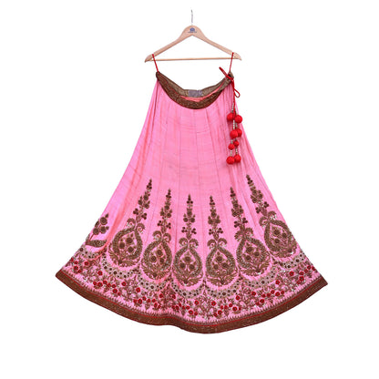 Indian Vintage Heavy Pink Raw Silk Hand Embroidered Lehenga/Skirt By Designer Sabyasachi Bridal Wear Dabka/ Zardozi