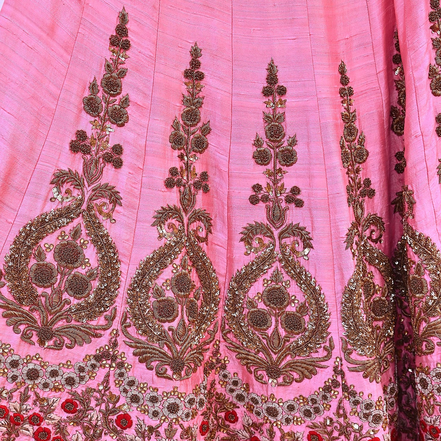 Indian Vintage Heavy Pink Raw Silk Hand Embroidered Lehenga/Skirt By Designer Sabyasachi Bridal Wear Dabka/ Zardozi