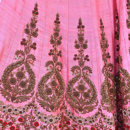 Indian Vintage Heavy Pink Raw Silk Hand Embroidered Lehenga/Skirt By Designer Sabyasachi Bridal Wear Dabka/ Zardozi