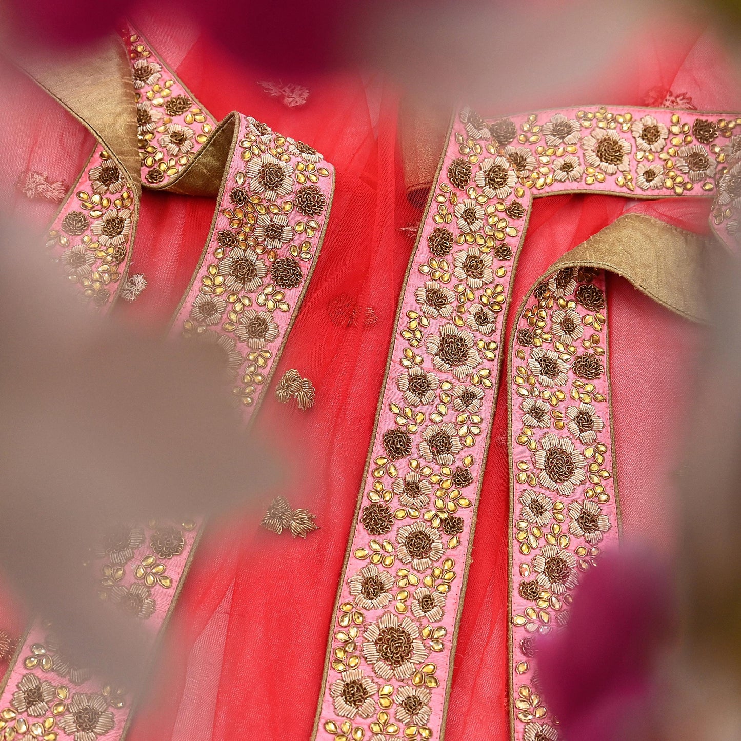 Indian Vintage Heavy Wedding Red Net/Mesh Hand Embroidered Dupatta Designer By Manish Malhotra Bridal Wear Zardozi Veil Hijab