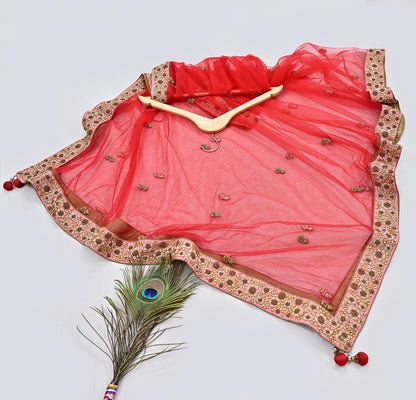 Indian Vintage Heavy Wedding Red Net/Mesh Hand Embroidered Dupatta Designer By Manish Malhotra Bridal Wear Zardozi Veil Hijab