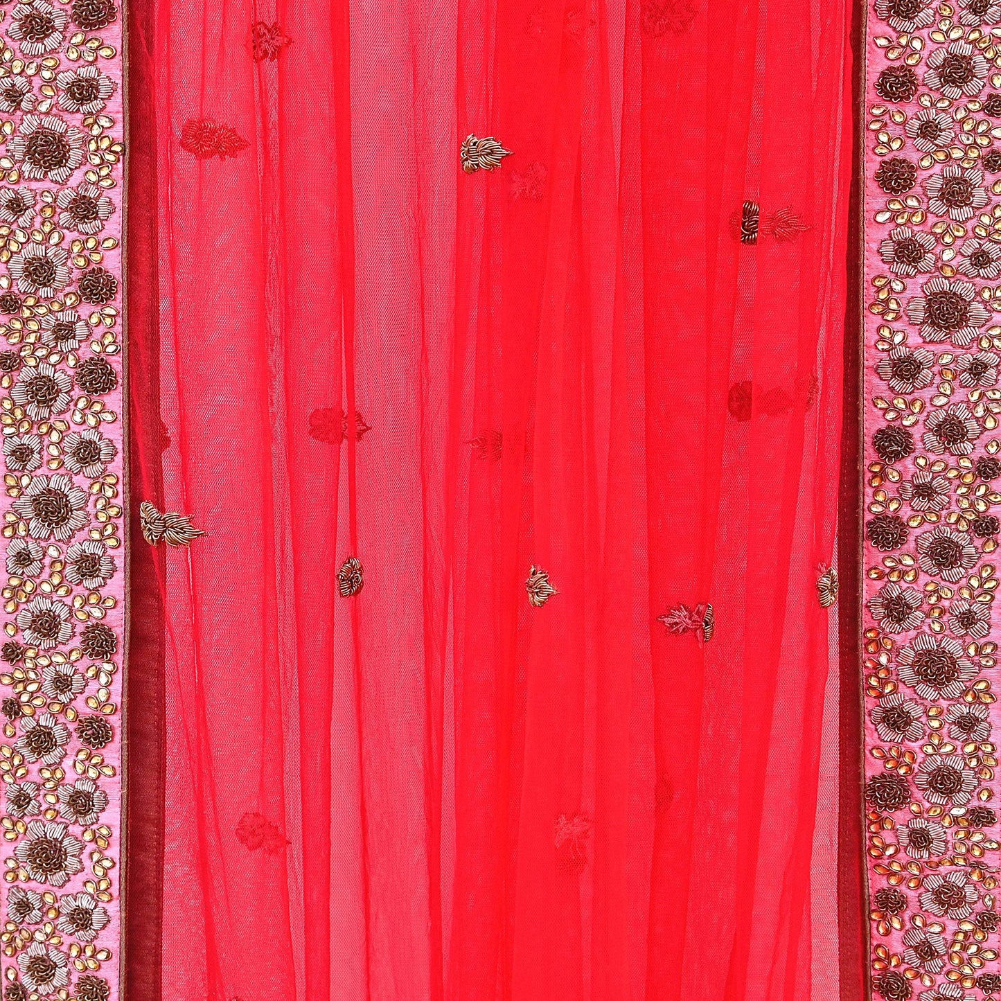 Indian Vintage Heavy Wedding Red Net/Mesh Hand Embroidered Dupatta Designer By Manish Malhotra Bridal Wear Zardozi Veil Hijab