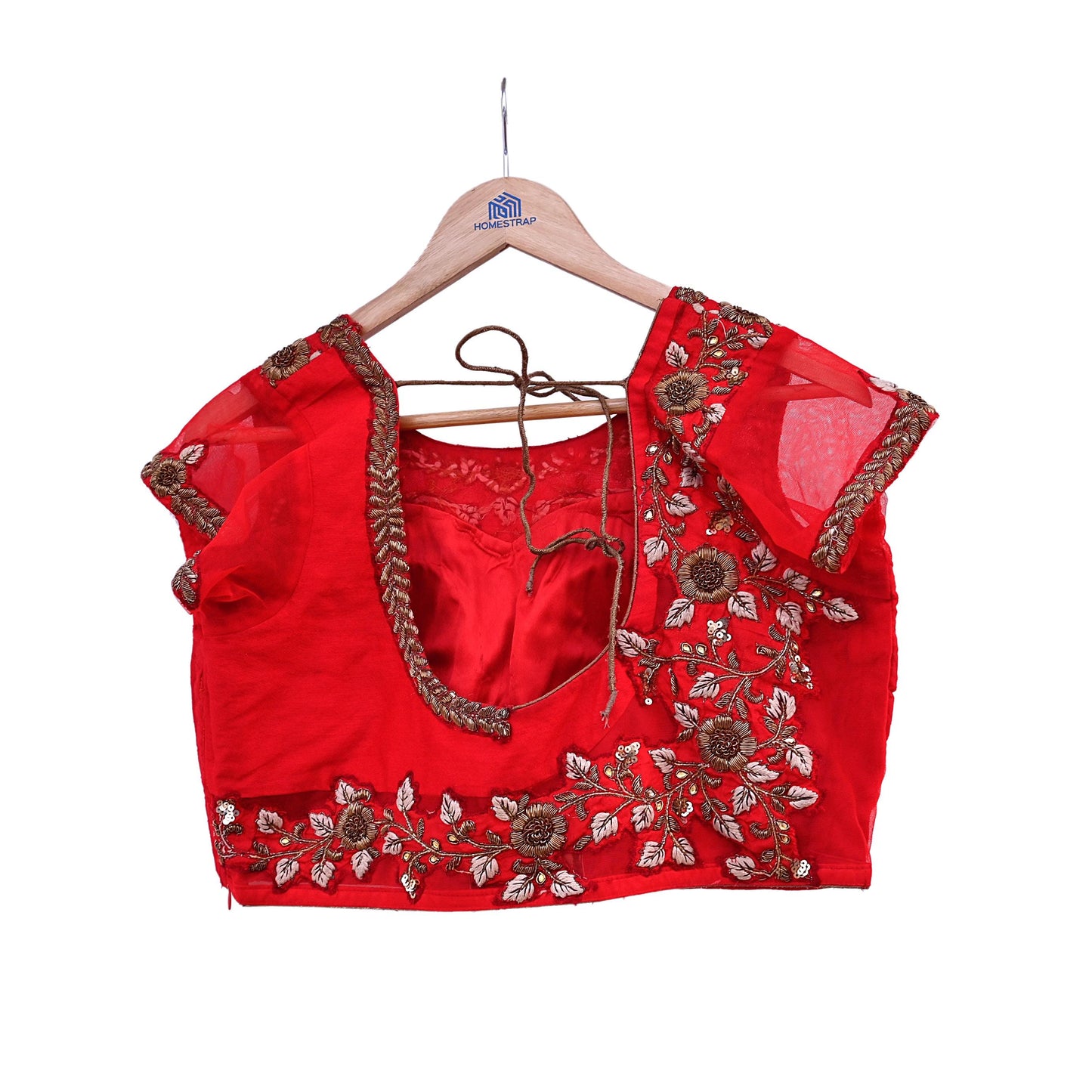 Indian Pre-owned Red raw silk Hand Embroidered By Designer manish malhotra Padded Blouse/Top/Crop L Size Party wear Bollywood