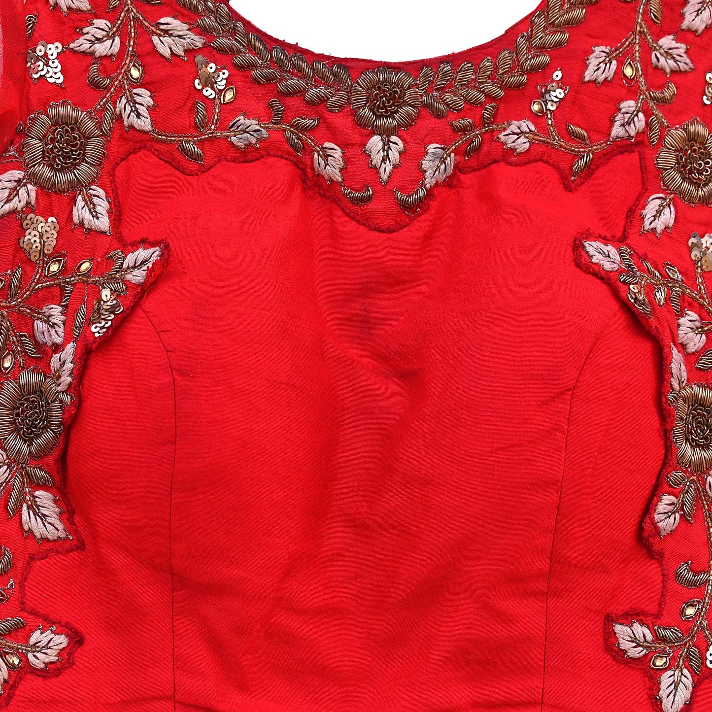 Indian Pre-owned Red raw silk Hand Embroidered By Designer manish malhotra Padded Blouse/Top/Crop L Size Party wear Bollywood