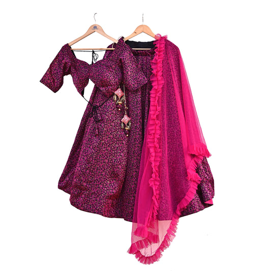 Black Pink Pure silk Heavy Handwoven Brocade Indian Bridal Outfit, 3pc Set Wedding Lehenga Choli Dupatta, Party Wear Reception Wear