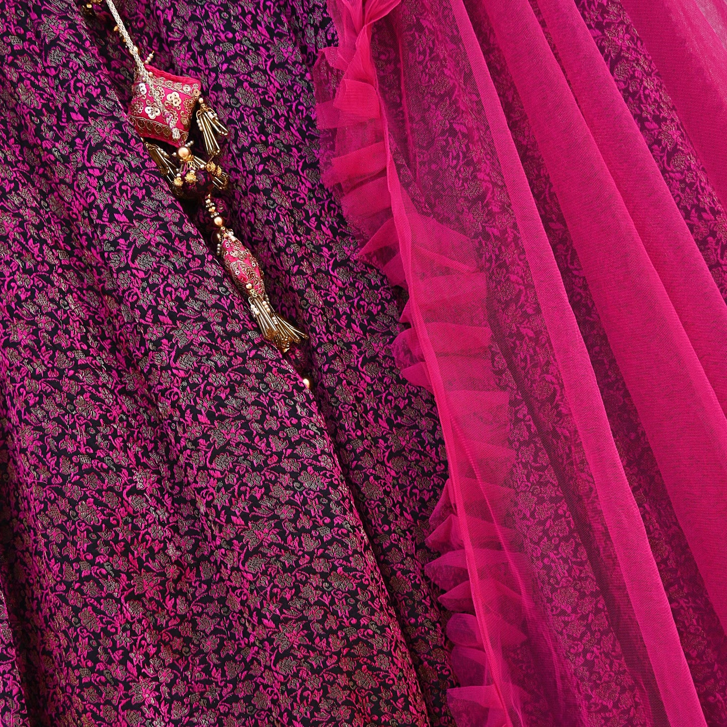 Black Pink Pure silk Heavy Handwoven Brocade Indian Bridal Outfit, 3pc Set Wedding Lehenga Choli Dupatta, Party Wear Reception Wear