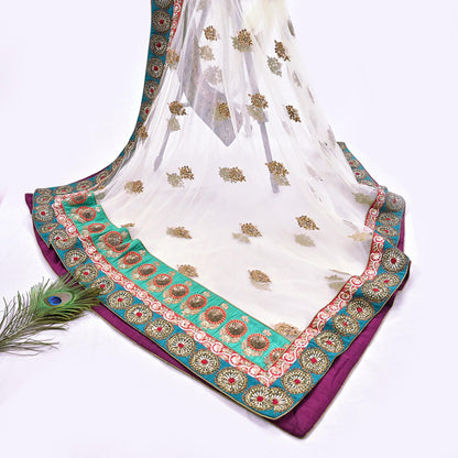 Indian Heavy Wedding Dupatta white Net Long Stole Hand Embroidered By Designer Sabyasachi Scarves Zardozi Bridal Veil