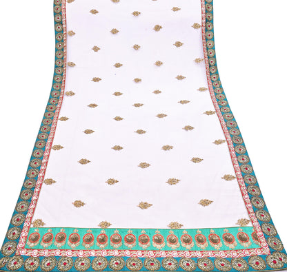 Indian Heavy Wedding Dupatta white Net Long Stole Hand Embroidered By Designer Sabyasachi Scarves Zardozi Bridal Veil