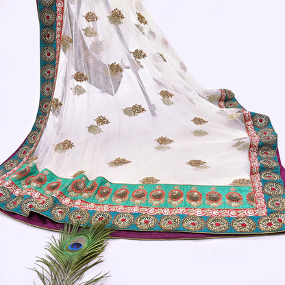 Indian Heavy Wedding Dupatta white Net Long Stole Hand Embroidered By Designer Sabyasachi Scarves Zardozi Bridal Veil