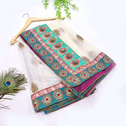 Indian Heavy Wedding Dupatta white Net Long Stole Hand Embroidered By Designer Sabyasachi Scarves Zardozi Bridal Veil