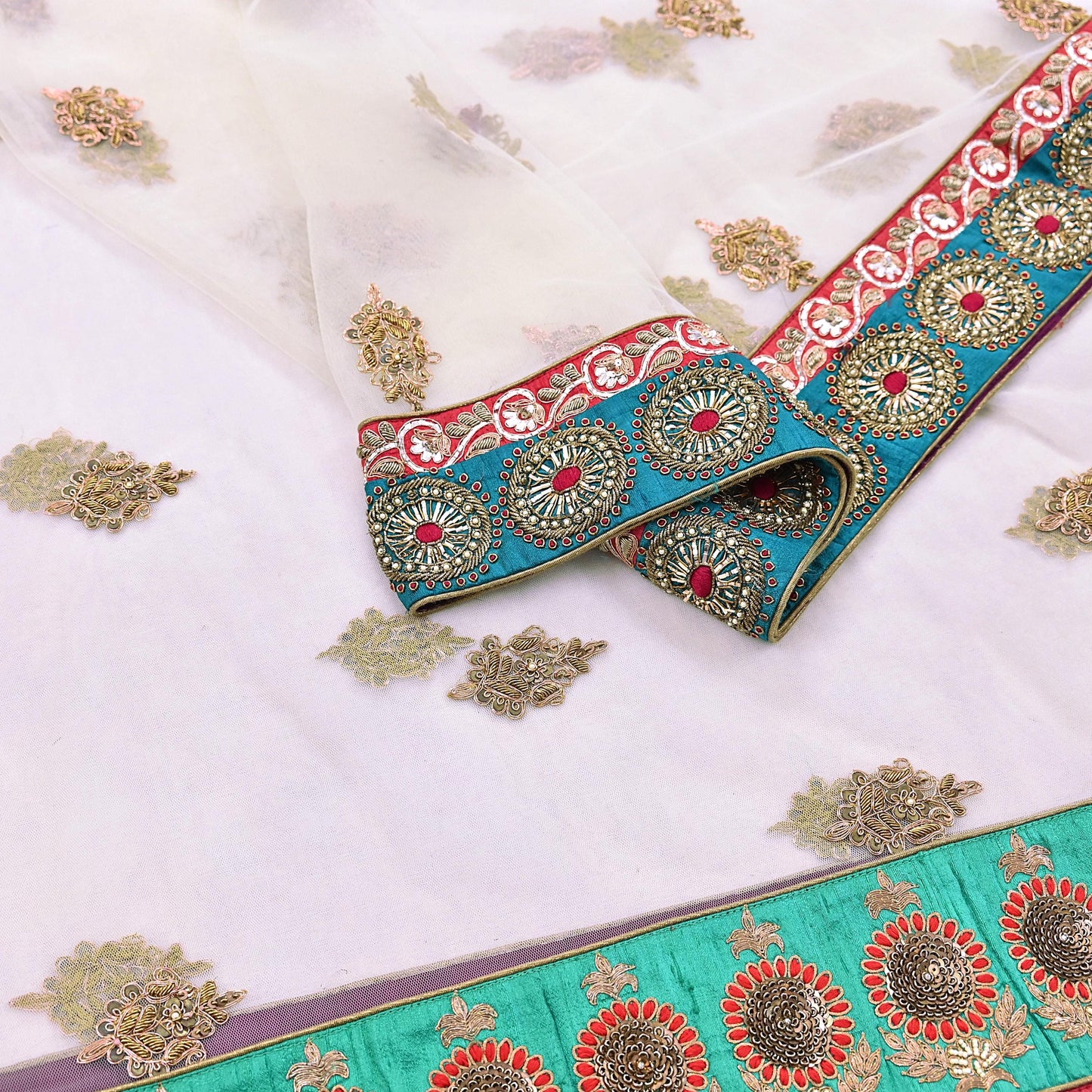 Indian Heavy Wedding Dupatta white Net Long Stole Hand Embroidered By Designer Sabyasachi Scarves Zardozi Bridal Veil