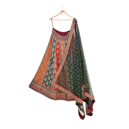 Indian New Heavy Multi & Green Pure Georgette Silk/Net Hand Embroidered Lehenga 2pcs Set By Designer Sabyasachi Bridal Wear
